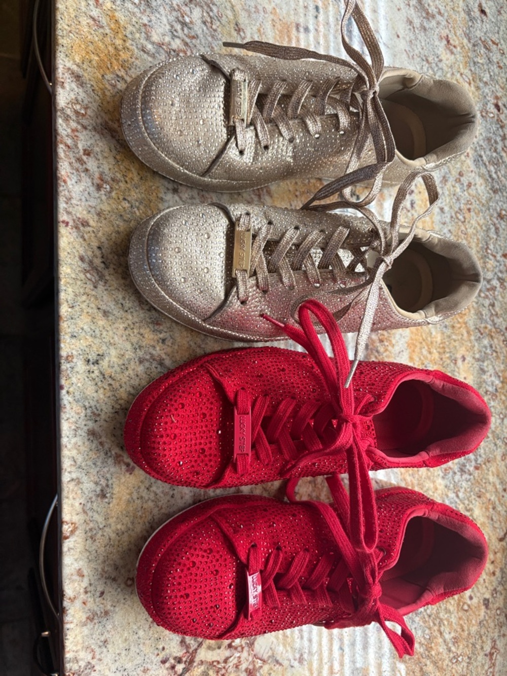 Sparkle Lace-Up Sneakers in Gold and Red - Stylish Comfort